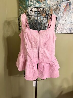 Pink Peplum Zip-Front Women's Top